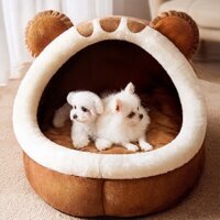 ổ nệm Nhà lồng chó mèo ngủ hình Tai mèo Nâu