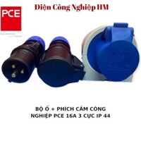 Ổ phích cắm công nghiệp 16A 1 pha 3 chân di động và cố định PCE - Hàng Chính Hãng, Bộ Ổ phích 1 pha 3 chấu IP44