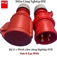 Ổ phích cắm công nghiệp 16A 3 pha 4 chân di động và cố định PCE - Hàng Chính Hãng, Bộ ổ phích 3 pha, 4 chấu IP44