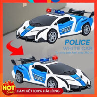 Ô tô điện đồ chơi xoay 360° có đèn LED, xoay biến hình, đồ chơi ô tô cảnh sát bé trai.
