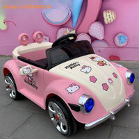 Ô Tô Điện HELLO KITTY Cho Bé Gái 2 Động Cơ Kèm Hình Dán Trang Trí (Hồng)