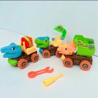 Ô Tô Đồ Chơi Bộ 4 Xe Khủng Long Chất Nhựa Cao Cấp Mô Hình Xe Công Trình Tháo Lắp Kèm Tua Vít Cho Bé Trai