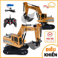 Ô tô máy xúc cuốc đất, xe múc cát đồ chơi trẻ em điều khiển từ xa thủy lực bằng kim loại sắt, loại to giá rẻ cho bé.