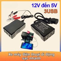 Ô tô, Xe máy Bình điện 12V đến 5V Sạc điện thoại di động, 3USB, Bộ sạc điện thoại di động điện 48V/60V/72V