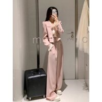 O4zg Vận chuyển ngay lập tức Bộ đồ phong cách Chanel màu hồng dành cho nữ Siêu nóng 2025 Phong cách mới thon gọn hơn Giảm tuổi Phong cách phương Tây Quần ống rộng thể thao thông thường Hai-