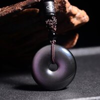 Obsidian Khóa An Toàn Mặt Dây Chuyền Cầu Vồng Mắt Obsidian Độc Đáo Retro Sói Răng Sáng Tạo Trang Sức Pha Lê
