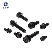 Ốc vít kết hợp ba hình lục giác màu đen Phillips hình lõm ốc vít tự móc với vòng đệm phẳng và vòng đệm lò xo M4 M5 M6 M8 N12T