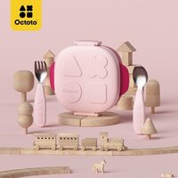 Octoto Bộ đồ ăn cho bé, hộp cơm giữ nhiệt, nĩa, thìa, yếm ăn bằng silicon, hộp quà bốn món, bộ đồ ăn học tập và rèn luyện cho trẻ em cầm tay