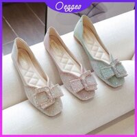 Oeggeo Giày Bệt Đính Đá Và Nơ Đa Năng Thời Trang Dành Cho Bạn Nữ
