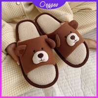 Oeggeo shop Dép cotton và vải lanh gấu nâu dễ thương Giày nữ Bốn mùa Dép đi trong nhà đa năng