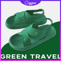 Oeggeo shop Dép phẳng thông thường Mặc dép chéo màu xanh lá cây để mặc bên ngoài Giày nữ