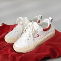 Oeggeo shop Giày nữ bé gái Giày thể thao màu trắng buộc dây giày đế bằng thông thường