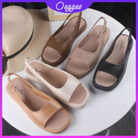 Oeggeo shop Giày nữ Xăng đan đế dày mũi hở Xăng đan phẳng bên ngoài