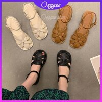 Oeggeo shop Xăng đan Đế Thấp Mũi Tròn Đan Dây Hở Lỗ Dành Cho Nữ