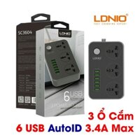 OEM 17133 SC3604 2M 2500w màu đen  Ổ cắm điện đa năng kèm cổng sạc USB x 6 ( max 3.4A) LDNIO