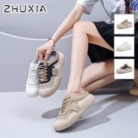 OFF-WHITE Giày thể thao lưới giữa gót nữ ZHUXIA có đế cao su, thiết kế thoải mái & sành điệu, có màu be, đen-Be, trắng nhạt