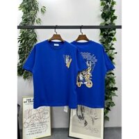 OFF WHITE Tắt Trắng Hoạt Hình Ong Áo Thun Tay Ngắn Cho Nam Nữ Màu Xanh Nguyên Chất Cotton Cặp Đôi Nửa Tay