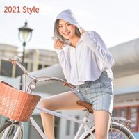 OhSunny Áo khoác croptop dài tay có mũ trùm đầu thoáng khí chống nắng chống tia UV UPF50+