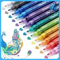Ohuhu marker pen 12-color set metallic pen water-based pen color pen fine tip for adult self-made crafts greetings birthday card poster album scrapbooking magnet wood.
