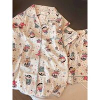 Oio hoạt hình dễ thương bút chì màu mới đồ ngủ cho nữ quần short ngắn tay mẫu mỏng bộ đồ mặc nhà học sinh