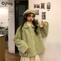 OJHIG Áo khoác giả Cashmere mùa thu đông dày ấm áp dễ thương chống lão hóa Áo khoác Baggy lót lông cừu