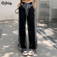 OJHIG Nữ Mỹ Dopamine High Street Còng Quần Jean Rời Giảm Béo Đa Năng Quần Ống Rộng