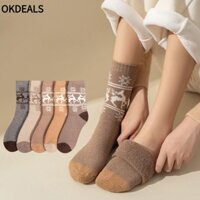 Okdeals 5 Đôi Tất Lông Cừu Terry Loop, Dày Mùa Đông Len Tất Tuyết, Thoáng Khí Đi Bộ Đường Dài Du Lịch Nhiệt Cashmere Giữa Ống Tất Nam Nữ