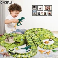 Okdeals Bộ đường đua DIY, Đồ chơi đường sắt khủng long bằng nhựa thú vị, Bộ đồ chơi xe đường sắt cho trẻ em