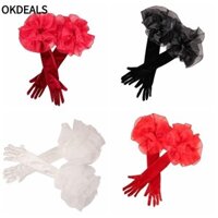 Okdeals Găng tay dài hoa Organza, Găng tay cô dâu cưới đàn hồi nhung, Găng tay nghi thức thanh lịch Váy cưới cô dâu