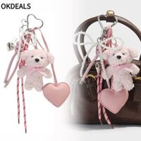 Okdeals Móc khóa tua rua dài, Mặt dây chuyền trái tim tình yêu bóng sáng tạo quyến rũ, Phụ kiện túi móc khóa hình gấu sang trọng thủ công dễ thương sang trọng