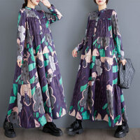 Oladivi Plus Size Nữ Dài Tay Dáng Rộng Oversize Váy Xuân Thu Áo Liền Quần 8239 D004