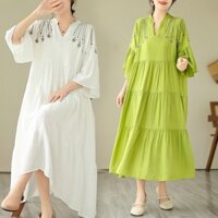 Oladivi Plus Size Nữ Tay Ngắn Thường Ngày Rời Quá Khổ Váy Mùa Hè 2024 Mới Áo 91521 N515