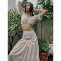 OLALASTUDIO Set linen áo croptop và chân váy dài Eugen Linen Set