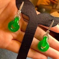 Old Pit Ice Emerald Vòng Tròn Đôi Chalcedony Bông Tai Nữ Chất Liệu Đồng Kẻ Sọc Kim Cương Móc Tai Tính Khí Hào Quang Bông Tai Retro