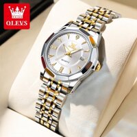 OLEVS Đồng hồ nữ Chống nước Luminous Thép không gỉ Lịch Quartz Màu bạc vàng 9977