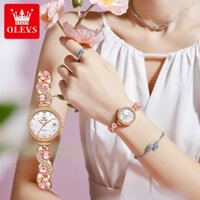 OLEVS Đồng hồ nữ chống nước bằng thép không gỉ có lịch thạch anh vàng hồng 5633