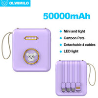 Olwimilo powerbank mini túi 50000mah 2.1A sạc nhanh Thú cưng hoạt hình có thể tháo rời 4 dây cáp có đèn LED dây buộc