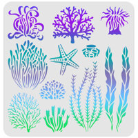 Olycraft 1 pc Seaweed Stencil 30x30cm Seagrass Stencil Reusable Coral Drawing Stencil Sea Plant Stencil Sea Creatures Stencil for Painting on Wood Tile Paper Fabric Floor Wall