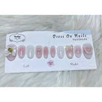 ombre lòng đào thạch Hồng nhũ clas Đính nơ NunaNailbox móng tay giả thủ công móng giả thiết kế theo yêu cầu giao hỏa tốc