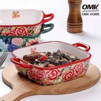 Omk Phong Cách Mỹ Gốm Sứ Nướng Bánh Đôi Tai Khay Nướng Salad Đĩa Cá Underglaze Thủ Công