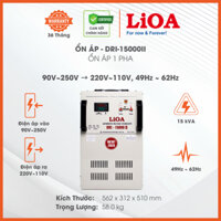 Ổn Áp LiOA 1 Pha DRI-15000II 15kVA 15000VA. Điện Áp Vào 90V÷250V, Điện Áp Ra 220V÷110V. Dây Đồng 100%. Bảo Hành 36 Tháng