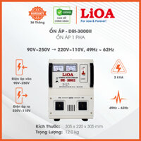 Ổn Áp LiOA 1 Pha mã DRI-3000II 3kVA 3000VA Điện Áp Vào 90V÷250V, Điện Áp Ra 220V÷110V. Dây Đồng 100%. Bảo Hành 36 Tháng.