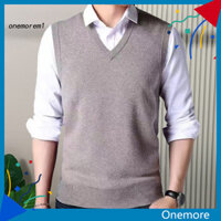 Onem Kntting Áo Chui Đầu Đan Cơ Bản Tank Top Nam Slim Fit Cổ Chữ V Áo Len Không Tay Áo Vest Dệt Kim Thời Trang Áo Khoác Áo Cho Nam Trung Niên Màu Trơn Gân
