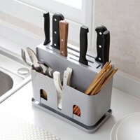 Ống cắm dao kéo đũa thìa đa năng, Khay để dao kéo đũa thìa khay hứng nước di động nhựa ABS cao cấp Kore192