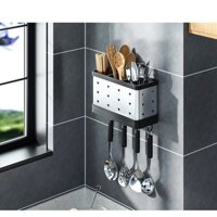 Ống cắm đũa treo tường, ke dung dua inox 304 không gỉ, kệ dán tường ống đựng đũa 3 ngăn giá gác đũa và thìa Living C