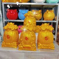 Ống đất tiết kiệm kiểu dáng hũ vàng Tài Lộc phong thủy, túi vàng tài lộc size to sơn màu vàng gold