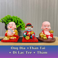 Ông Địa + Thần Tài + Di lạc Trẻ Cầm Quạt Dùng Trang Trí Nhà cửa, xe hơi, nơi làm việc v.v (PTVina)