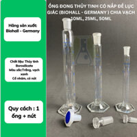 Ống đong thủy tinh có nắp đế lục giác (Biohall - Germany ) chia vạch 10ml, 25ml, 50ml-LABHN
