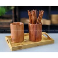 Ống đựng đũa muỗng bằng gỗ xà cừ nguyên khối