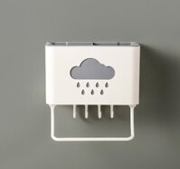 Ống đựng đũa thìa treo tường hình đám mây kèm móc treo khăn dụng cụ bếp - Xám